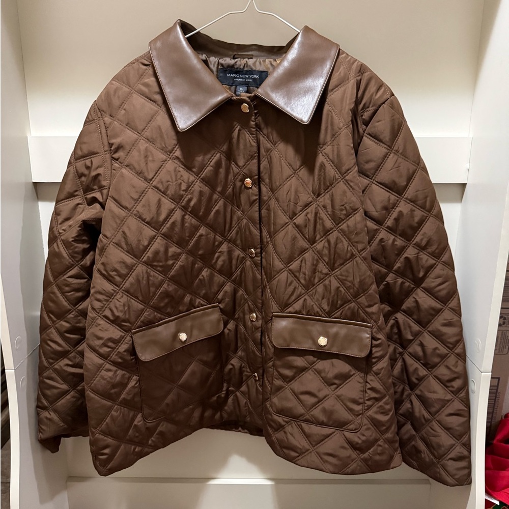 Marc New York Brown Quilted Jacket with Leather Collar